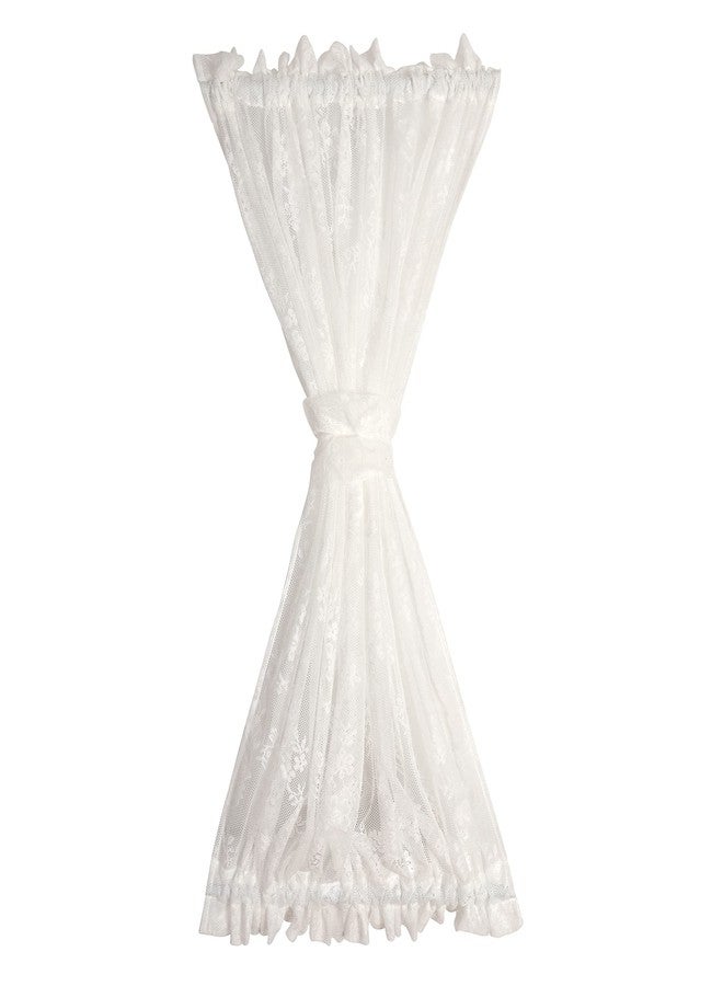 RLoncomix Rod Pocket Lace Sheer Door Curtain French White Mesh Floral Semi Voile Curtain for Kitchen Cafe Bedroom Living Room with 1 Tieback, 1 Panel 72 Inches - Image 1